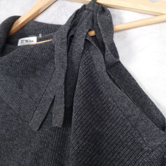 27 Miles Sweater Womens XS Gray Wool Cashmere Ribbed Knit Tie Open Shoulder - Picture 8 of 16